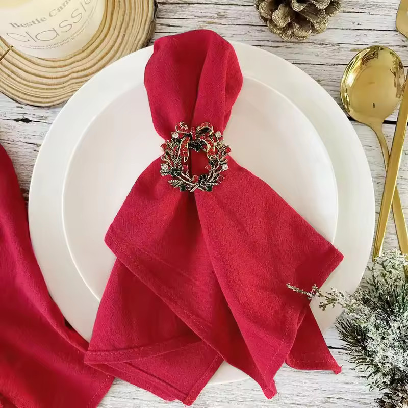 4 guardanapos de pano vermelho de Natal, laváveis, 30x45 cm, 100% algodão, pano de prato para j... | Ali Express BR