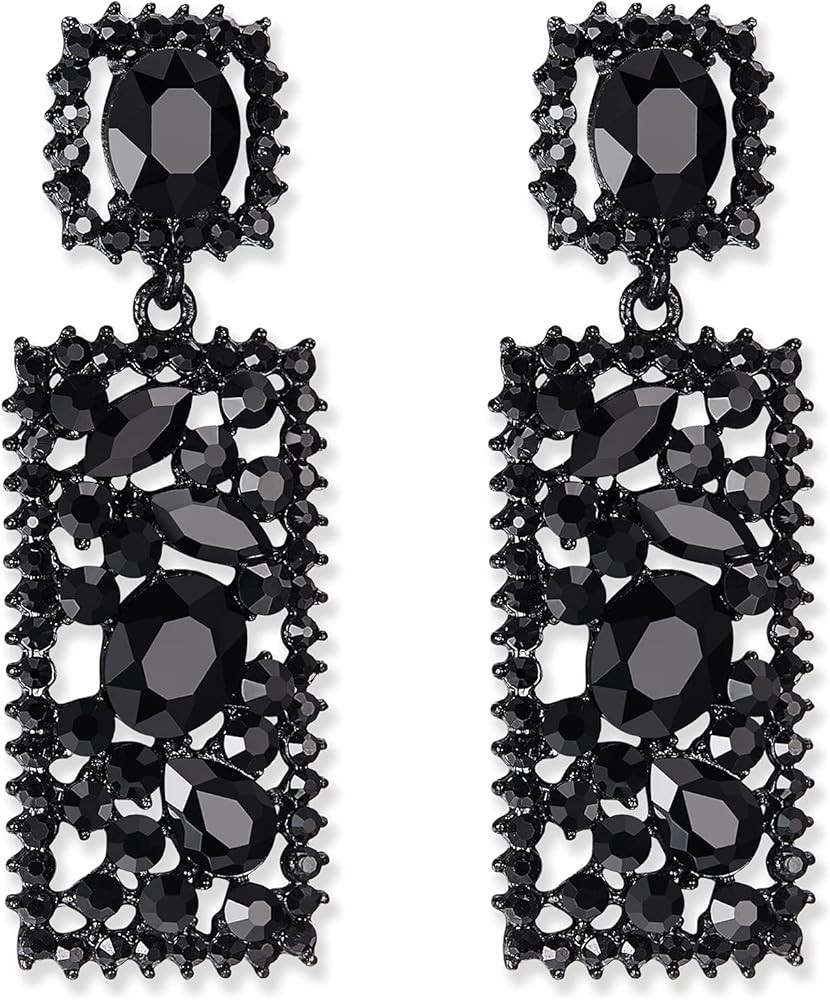 Flyonce Statement Drop Earrings Rhinestone Crystal Rectangle Geometric Dangle Chandelier Costume ... | Amazon (CA)