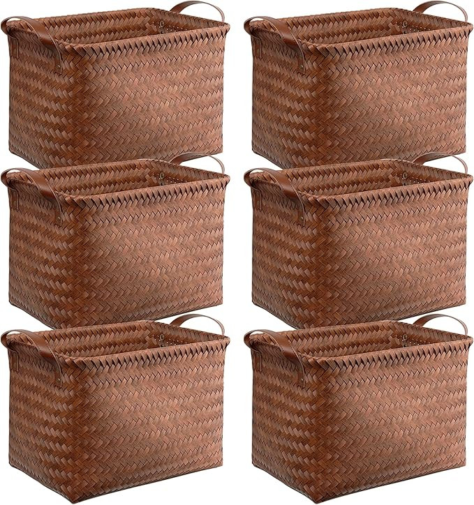 BROWNLILY Handwoven Clothes Basket Laundry Hampers Large Wicker Storage Baskets for Shelves Blank... | Amazon (US)
