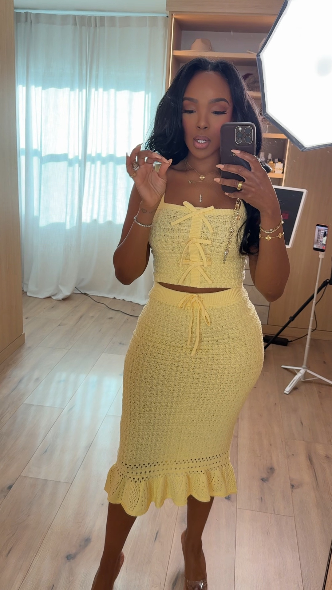 Scroll to shop this cheerful yellow two-piece set that’s perfect for sunny days. The textured knit, lace-up detail, and flattering midi skirt create a playful yet polished look that feels effortless while still standing out.

Perfect for brunch, vacation outfits, summer days, beach dinners, and warm-weather getaways.

5'4" | 138 lbs | 34D bust | 27" waist | 40" hips 

#LTKvlog #LTKSpringSale #LTKootd