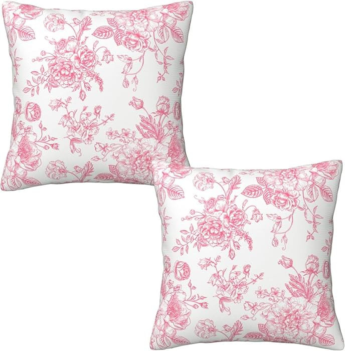 Pink and White Floral Throw Pillow Covers 18x18 Inches Set of 2, Decorative Vintage Chinoiserie F... | Amazon (US)