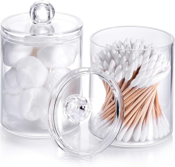 KMEIVOL Qtip Holder, 2 Pack Apothecary Jars, Acrylic Cotton Ball Holder, Clear Bathroom Organizer... | Amazon (US)