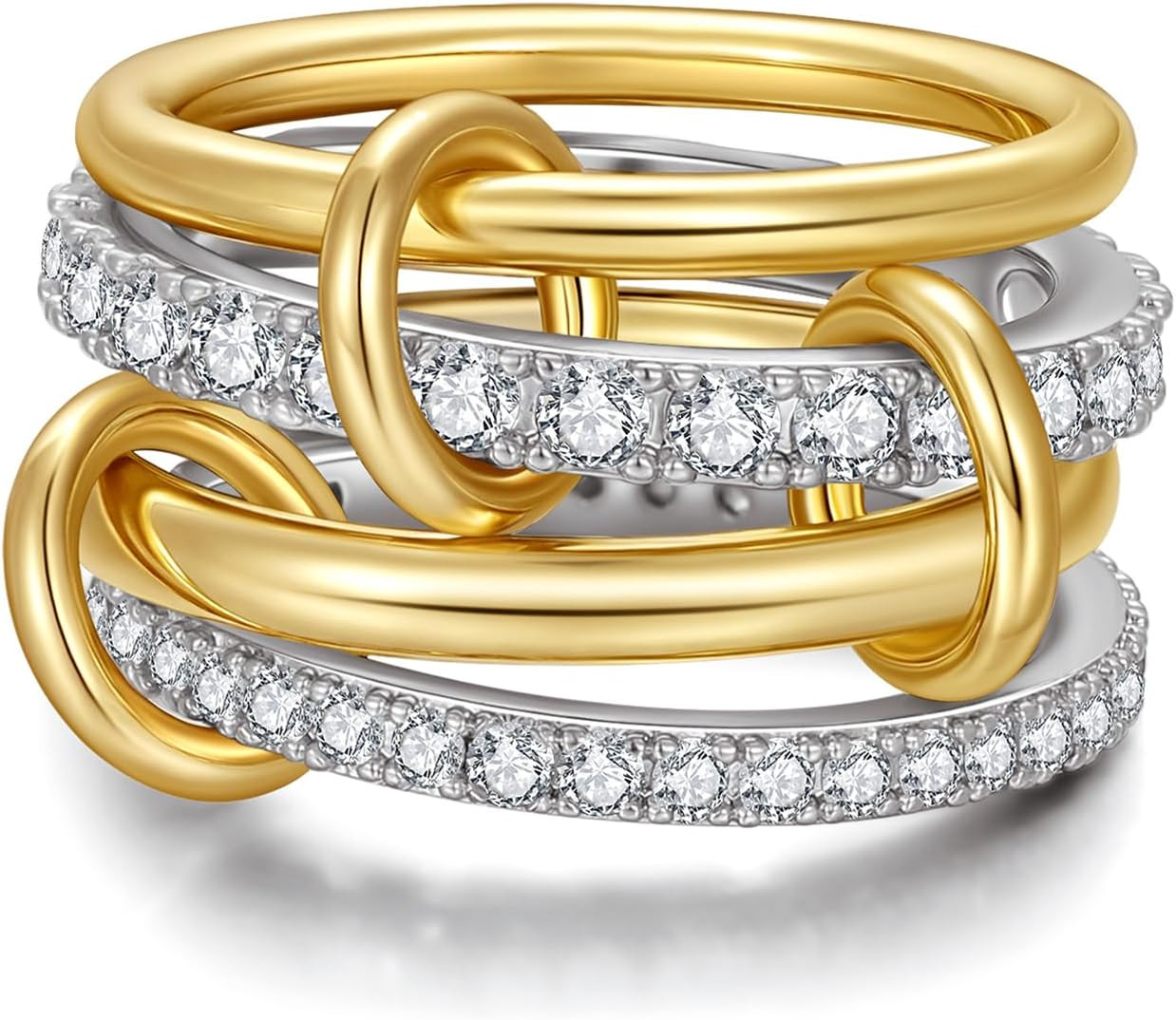 TLY Gold Silver Rings for Women Non Tarnish 18K Gold Plated Interlocked Stackable Rings Set Stacking Statement Rings Cubic Zirconia Trendy Fashion Chunky Connected Band Thumb Ring Size 4 5 6 7 8 9 10 Gold Silver Jewelry Gift for Women | Amazon (US)