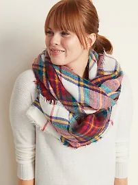 Fringed Oversized Flannel Scarf for Women | Old Navy (US)
