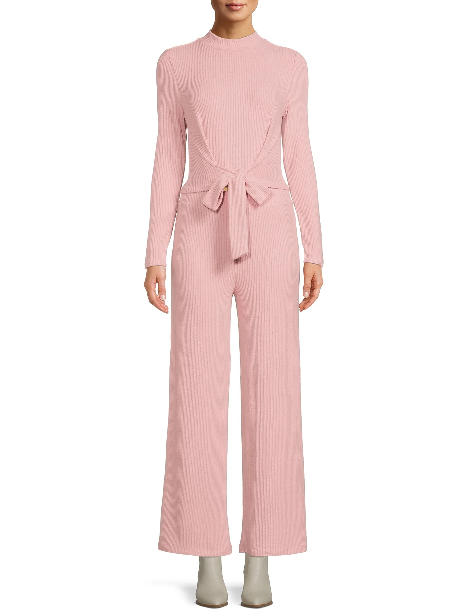 No Boundaries Juniors' Crop Mock Neck Top and Pants Set, 2-Piece | Walmart (US)