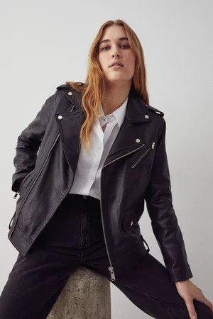 Real Leather Long Line Biker Jacket | Warehouse UK & IE