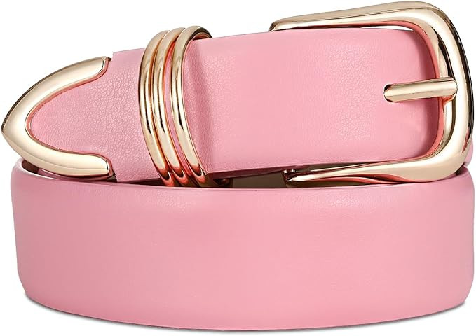 Women's Leather Belts with Gold Buckle Fashion Leather Waist Belt Elegant Ladies Belts for Jeans ... | Amazon (US)