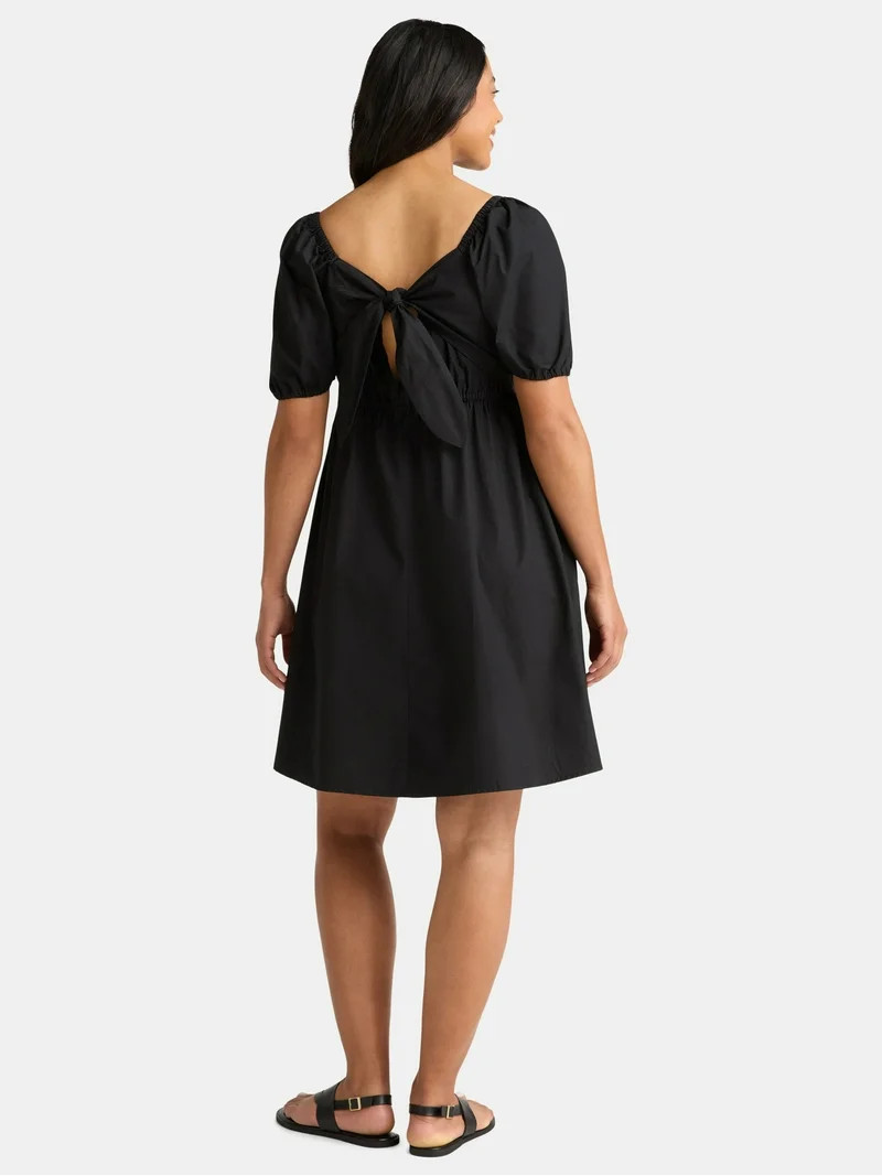 Time and Tru Women's Tie Back Mini Dress with Puff Sleeves, Sizes XS-XXXL | Walmart (US)