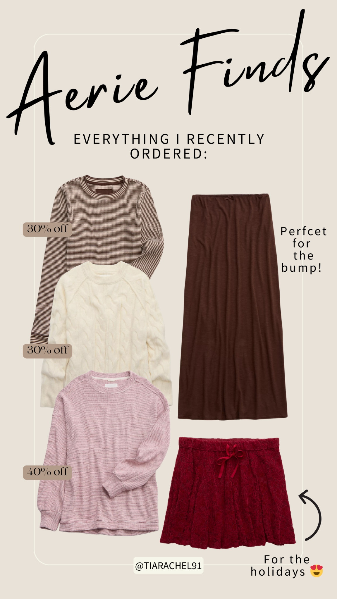My recent @Aerie order! Good basic pieces for fall /pregnancy/ the holidays ❤️ #AerieREAL #AeriePartner

#LTKHoliday #LTKSaleAlert #LTKFindsUnder50