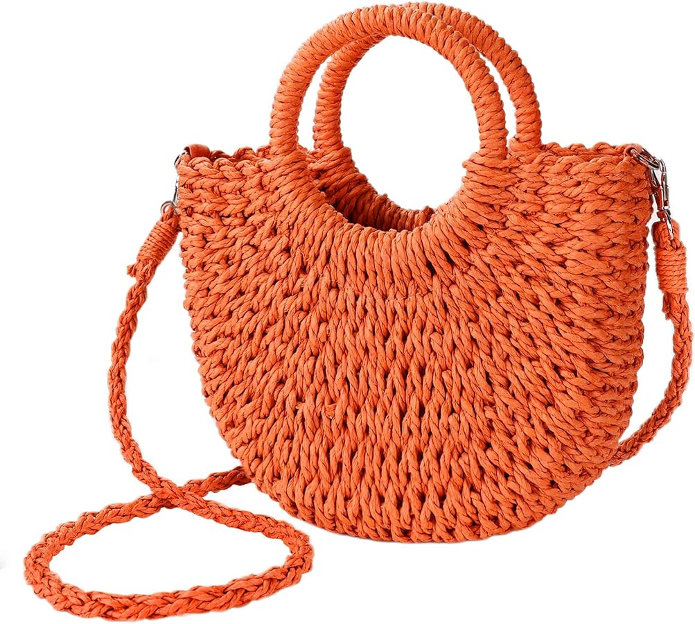 Womens Straw Beach Bag Woven Crossbody Shoulder Bags Top Handle Satchel Handbag Purse for Summer | Amazon (US)