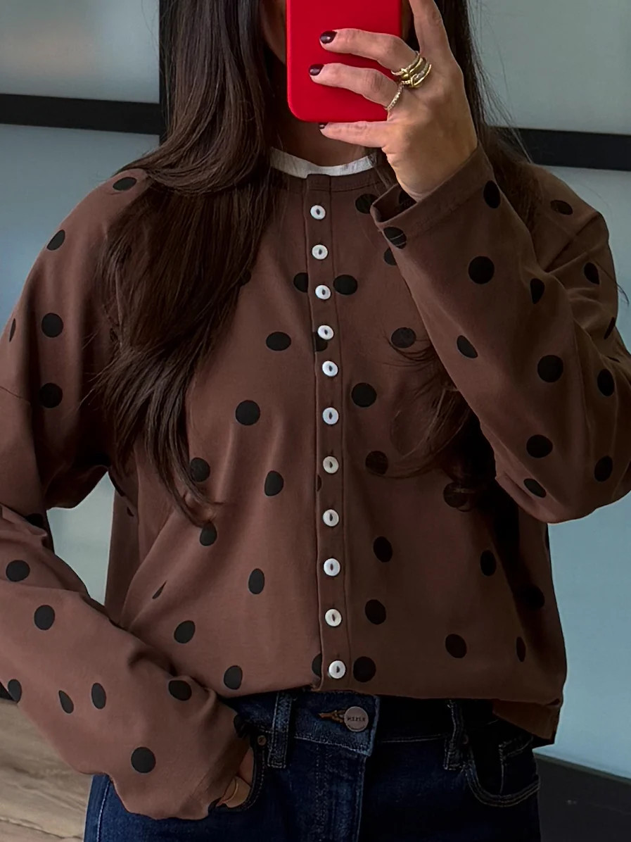 Polka Dot Button Front Top | Toffee | Shop Talulah