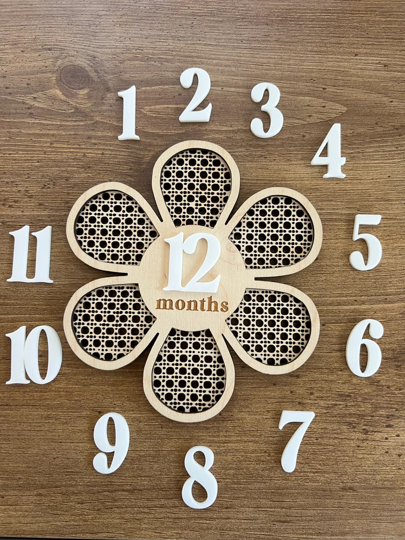 Rattan Monthly Milestone Daisy Flower Baby Newborn Photo Prop Sign - Etsy | Etsy (US)