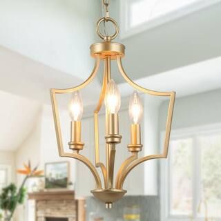 LALUZ Aritik 3-Light Modern Gold Geometric Cage Pendant Adjustable Small Candle-Style Island Chan... | The Home Depot