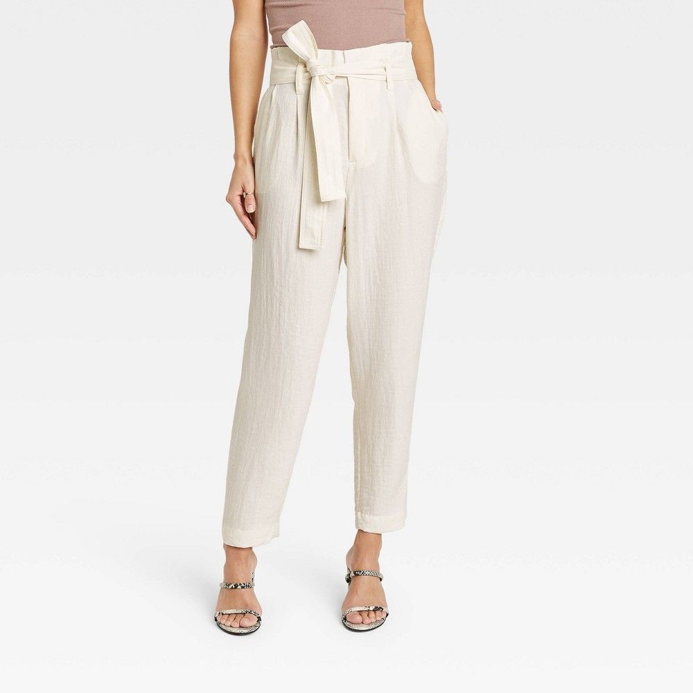 Women's High-Rise Paperbag Ankle Pants - A New Day Cream XL, Ivory | Target