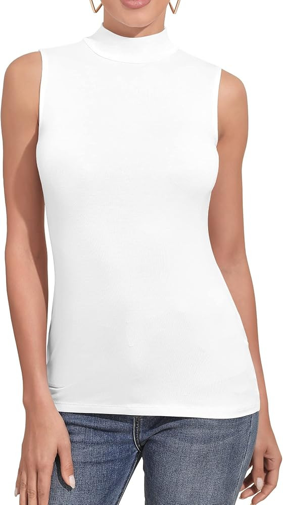 UNTYHOTS Women's Sleeveless Long Sleeves Mock Turtleneck Top Basic Stretch Fitting Pullover Light... | Amazon (US)