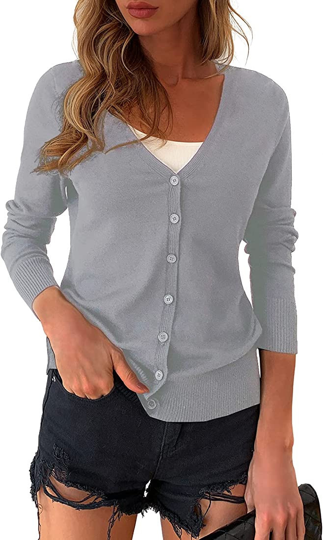 a.Jesdani Women's Button Down Crew Neck Long Sleeve Soft Knit Cardigan Sweaters | Amazon (US)