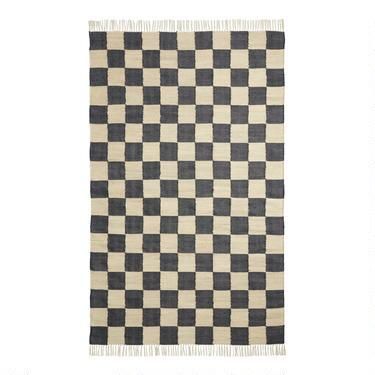 Black and Natural Checkerboard Jute and Wool Kilim Area Rug | World Market