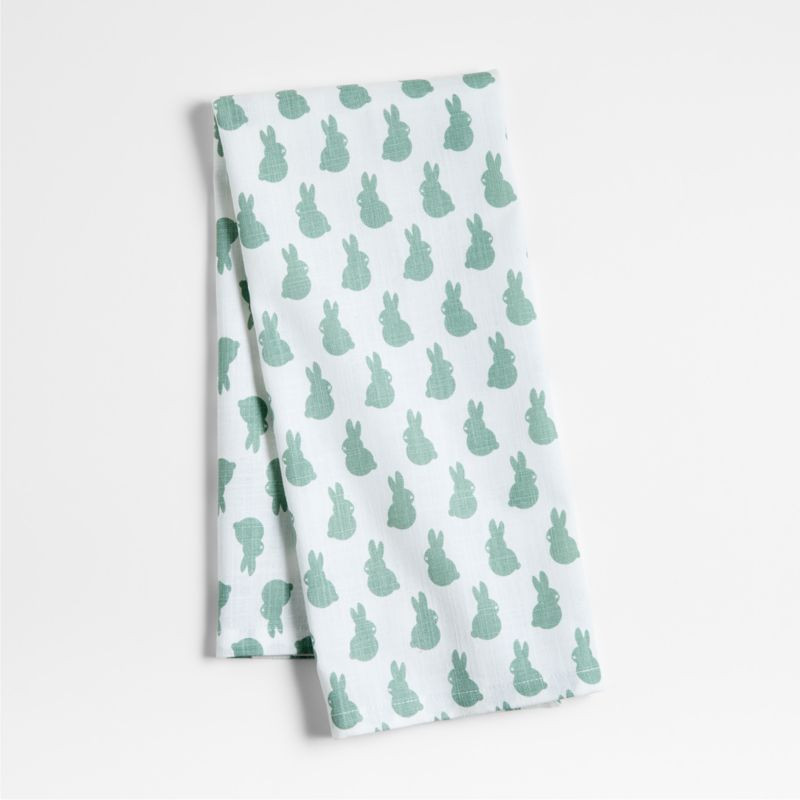 Easter Bunny Dusty Blue Green Organic Cotton Dish Towel | Crate & Barrel | Crate & Barrel