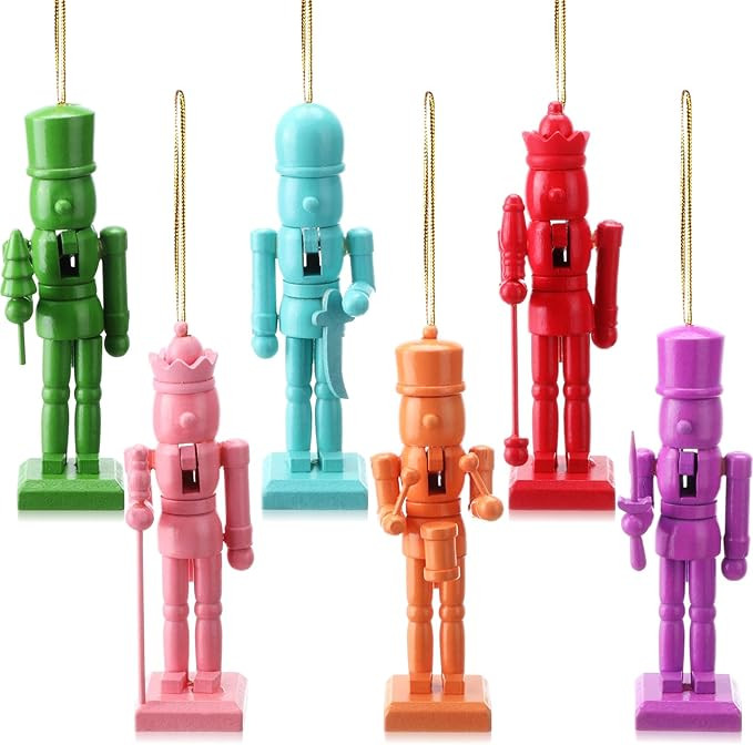 6 Pcs Christmas Nutcracker Ornaments Pastel Wooden Nutcracker Hanging Decoration 5'' Nutcrackers ... | Amazon (US)