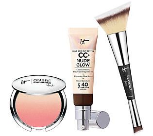 IT Cosmetics CC+ Nude Glow SPF 40 Foundation w/Blush & Brush | QVC