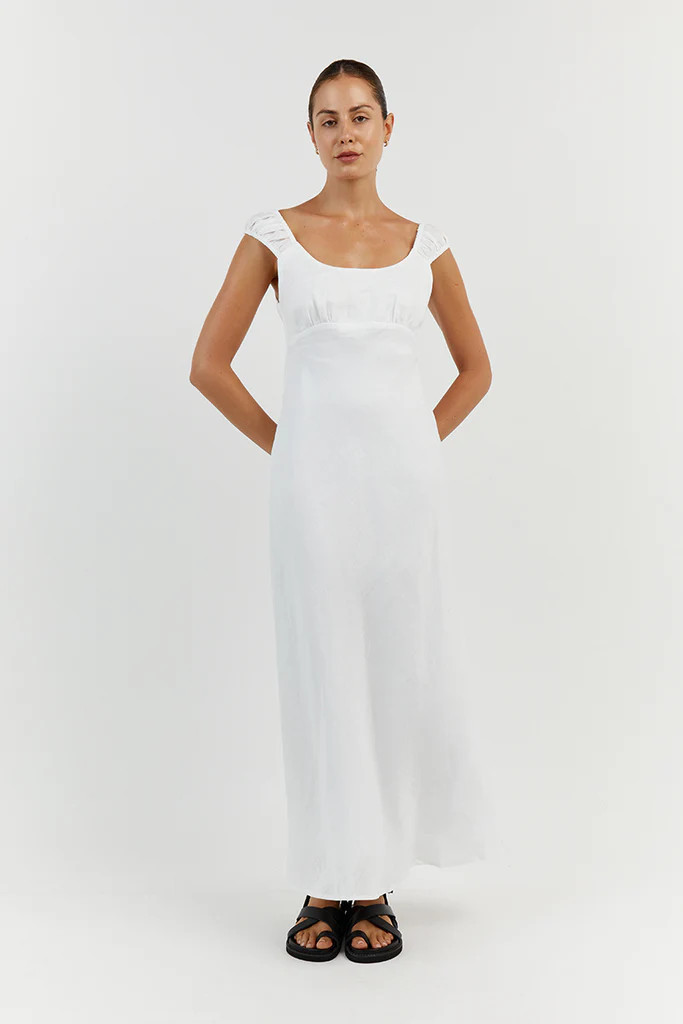 ABBY WHITE BIAS LINEN MIDI DRESS | DISSH