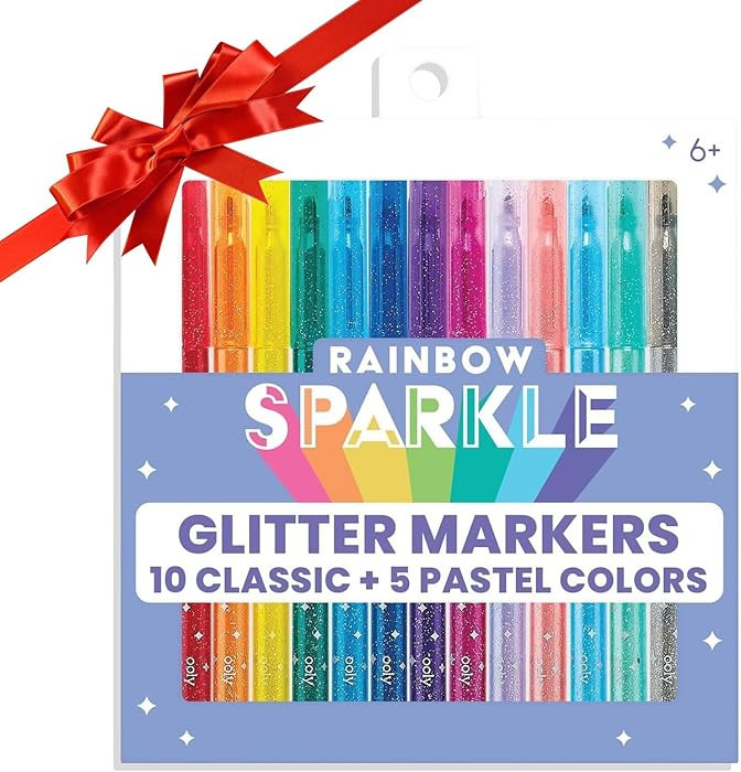 Ooly Rainbow Sparkle Glitter Markers Set of 15, Includes 5 Pastel & 10 Classic Color Markers, Gli... | Amazon (US)