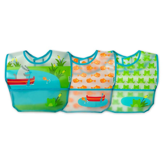 green sprouts Wipe-off Bibs (3 pk) | Waterproof protection for messy eaters | Flip-pocket easily ... | Amazon (US)