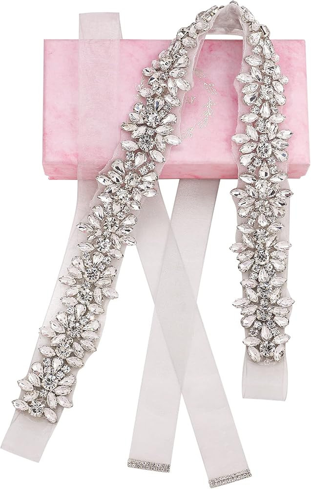 Rhinestone Bridal Belt Silver Crystal Wedding Dress Belt Bridesmaid Sash Belt for Women Formal Ev... | Amazon (US)