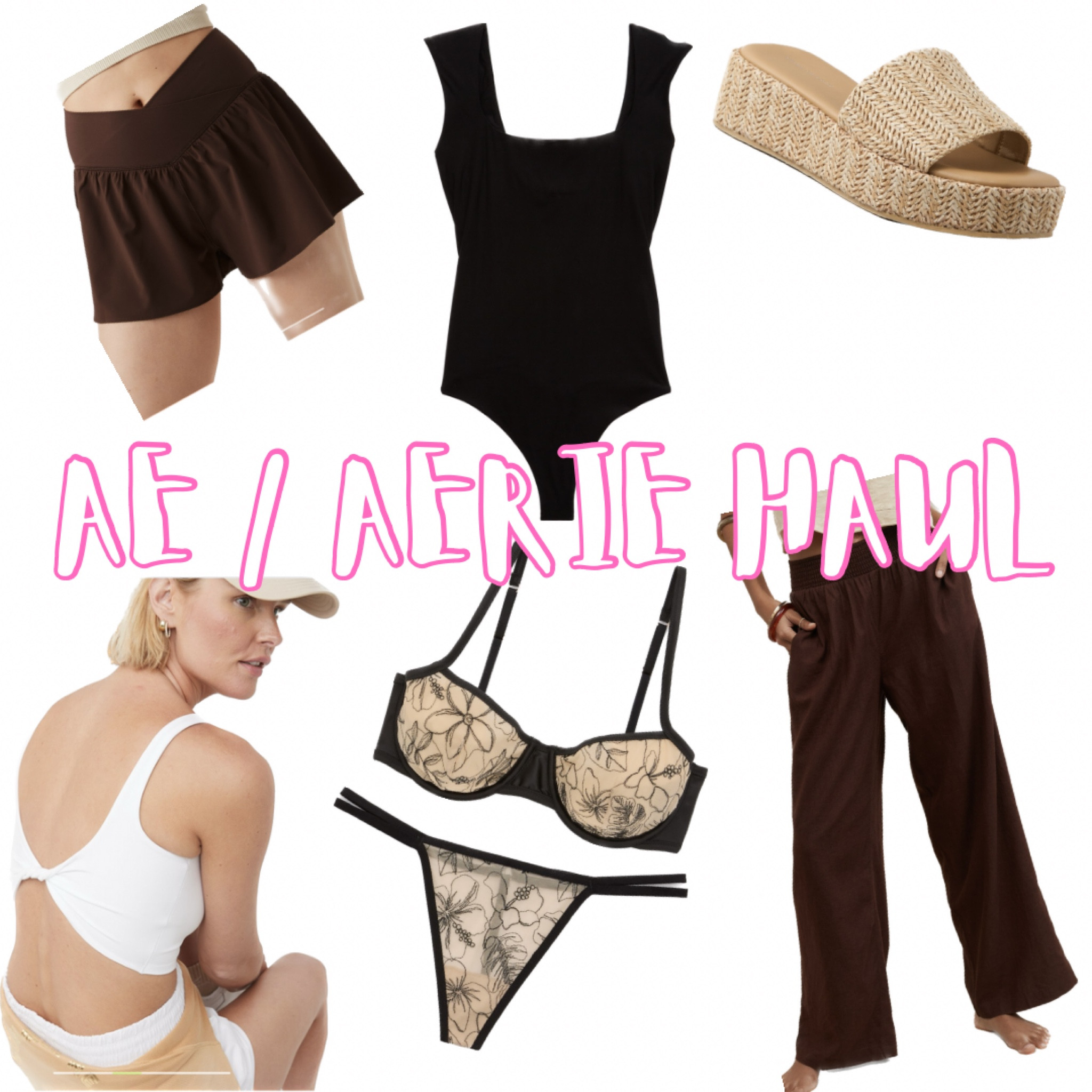 A few staple pieces to add to my closet! Loving everything brown right now! AE is having a sale right now so I couldn’t resist 🫶🏼 // American Eagle Aerie Spring Summer Lingerie Underwear Sports Bra Bralette Linen Pants Sandals Bodysuit Shorts 

#LTKSeasonal #LTKfindsunder100