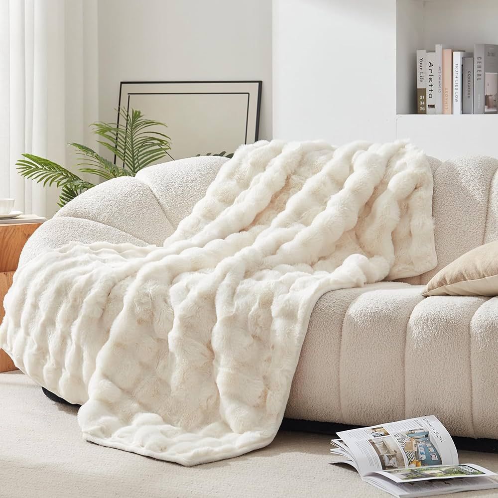 Royoliving Textured Grace Faux Fur Throw Blanket for Couch Sofa Bed, Ultra Soft Plush Minky Blank... | Amazon (US)