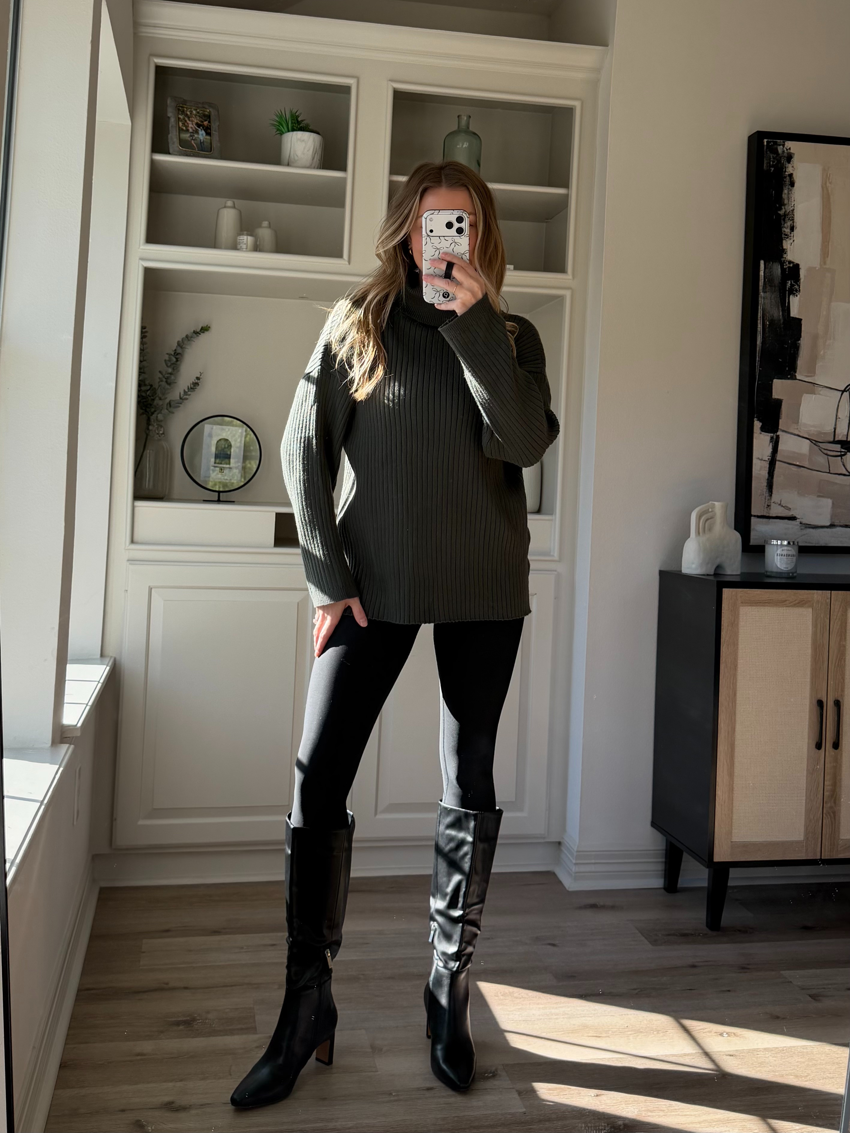 Turtleneck sweater (comes in a matching set - wearing M) paired with fleece lined leggings! 

 #LTKootd #LTKTall #LTKFindsUnder50