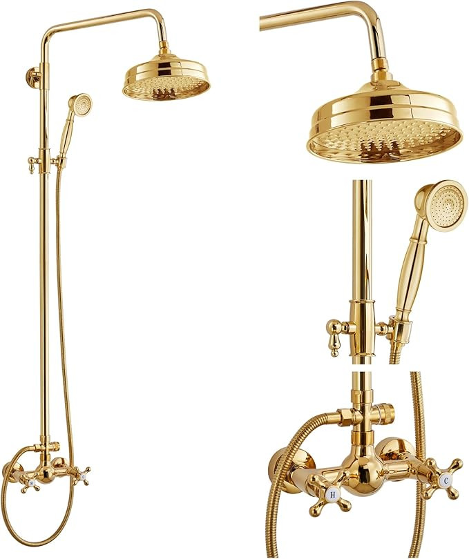 gotonovo Bathroom Exposed Shower Fixture Set 2 Functions 8 Inch Rainfall Shower Head Wall Mount 2... | Amazon (US)