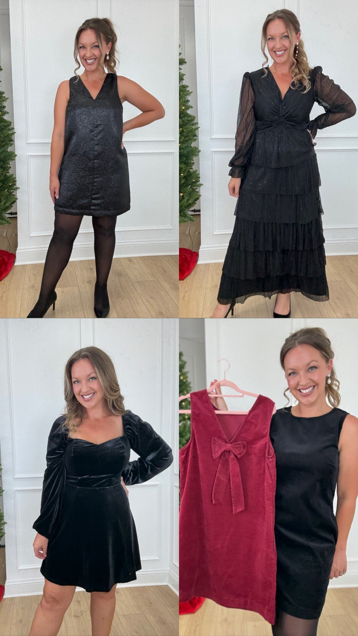 Walmart Black Dresses perfect for the holidays!!  Each under $39! Love the velvet , sparkle , brocade and corduroy textures ! So luxe feeling at an affordable price!  I am 5’5” size 8/10 wearing M in all! Party dress, holiday dress, Christmas dress,   Walmart dress, black dress, velvet dress, nye dress, Christmas party dress #walmartfashion #walmartdress #walmartholiday

#LTKFindsUnder50 #LTKHoliday #LTKSeasonal