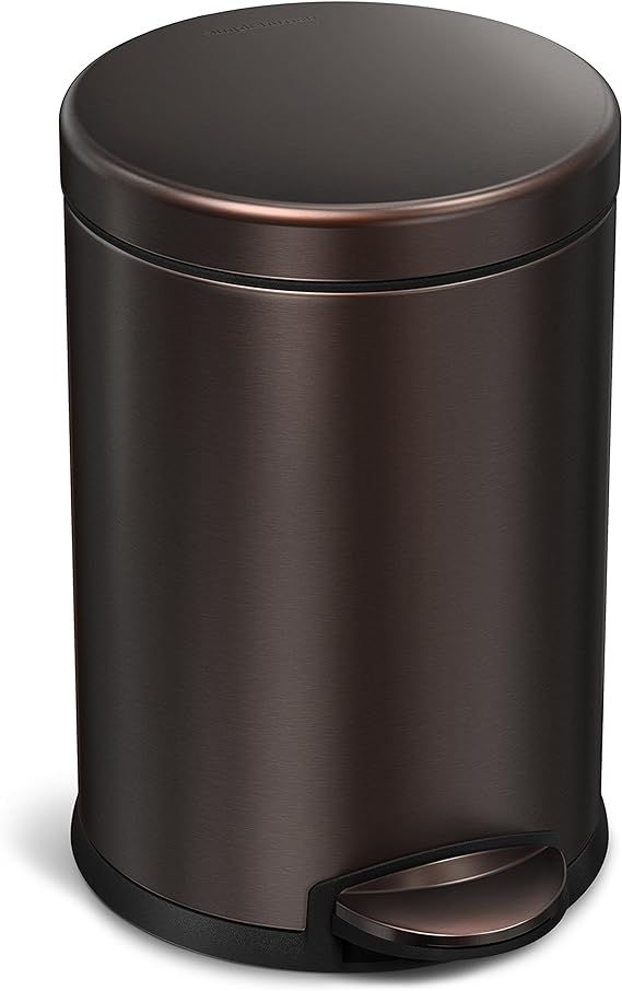 simplehuman, Dark Bronze 4.5 Liter / 1.2 Gallon Round Bathroom Step Trash Can, Stainless Steel | Amazon (US)