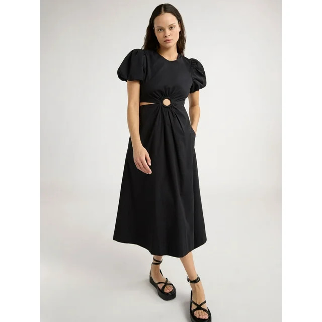 Scoop Women’s and Women's Plus Puff Sleeve O-Ring Dress, Sizes XS-4X | Walmart (US)