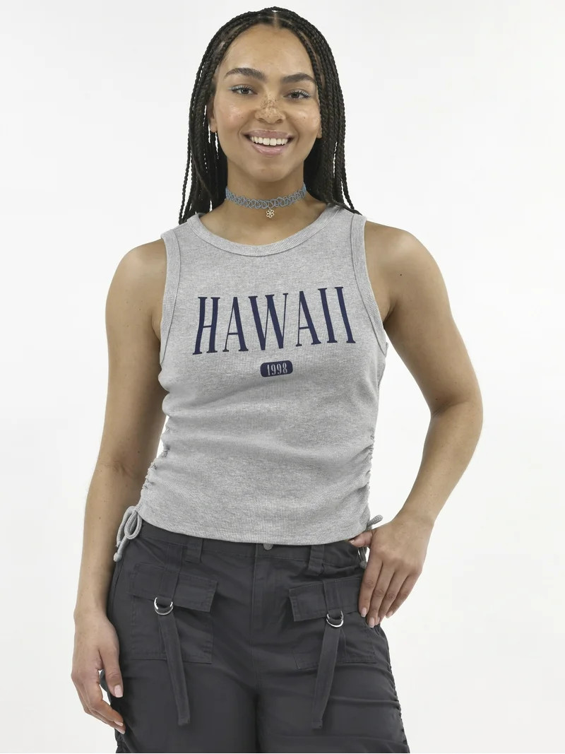 No Boundaries Side Cinch Graphic Tank Top, Women's - Walmart.com | Walmart (US)