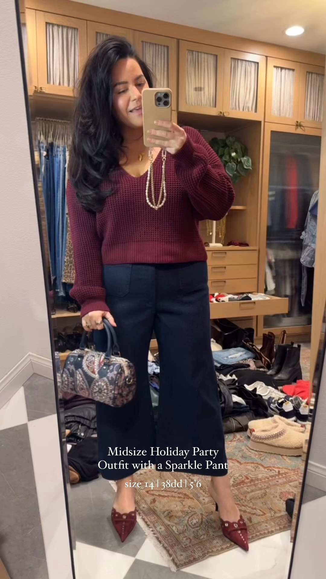 Midsize burgundy and navy holiday party outfit 
Xl in the wine, burgundy sweater has a more berry tone to it! So stunning 
Navy sparkle stretch crop wide leg pant xl 


#LTKHoliday #LTKVideo #LTKMidsize