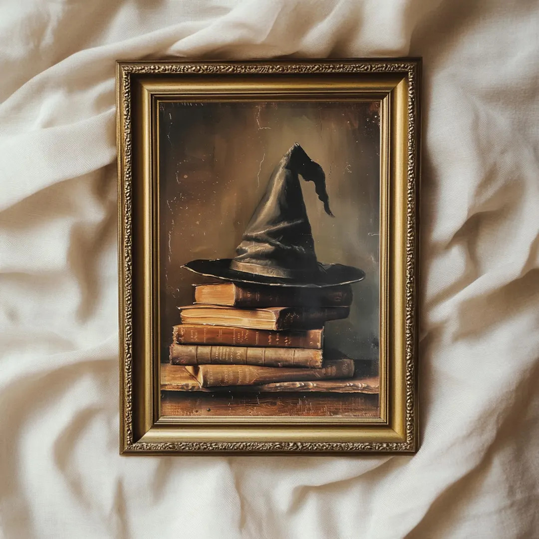Witch Hat Moody Print Vintage Halloween Wall Art | Witchy Cottage Fall Halloween Decor | PRINTABL... | Etsy (US)