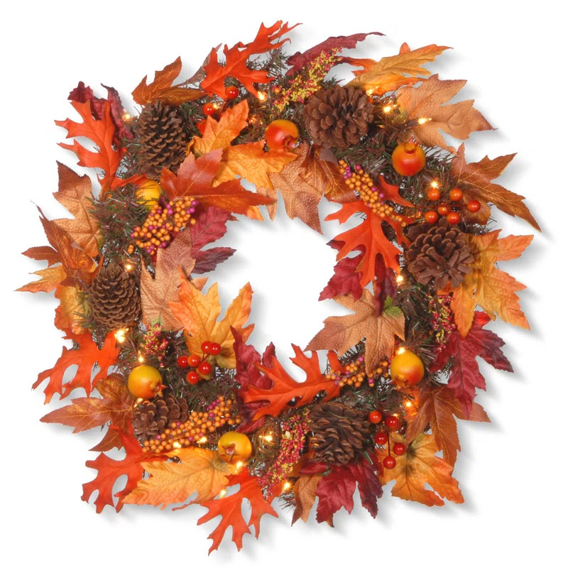 24" Lighted Maple Wreath | Wayfair North America