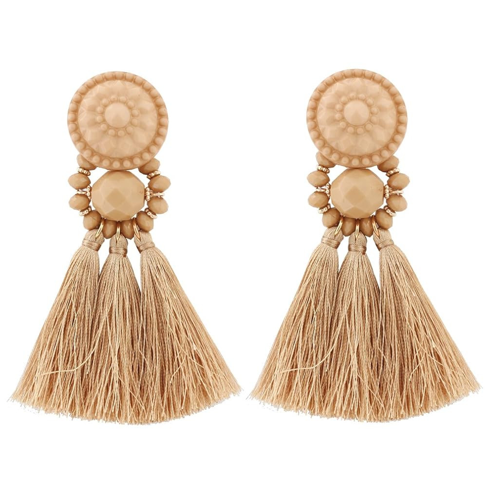 boderier Bohemian Statement Thread Tassel Chandelier Drop Dangle Earrings with Cassandra Button S... | Amazon (US)