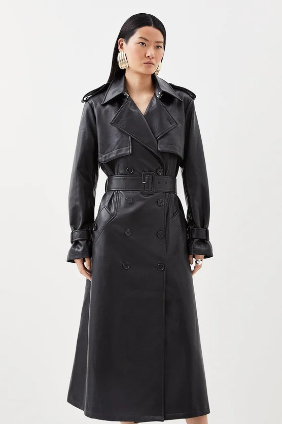 Tailored Faux Leather Belted Trench Coat | Karen Millen UK + IE + DE + NL