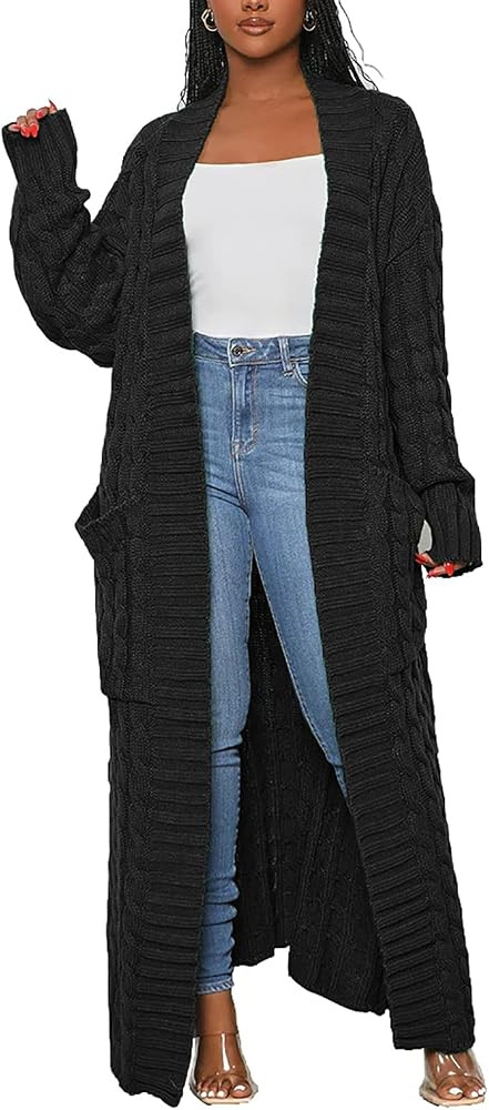 SHINFY Women Long Sleeve Open Front Knit Long Cardigan Casual Knitted Maxi Sweater Coat Outwear w... | Amazon (US)
