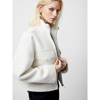 French Connection Boucle High Neck Zip Up Jacket - Cream | Very (UK)