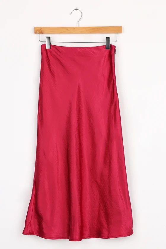 What a Wonderful Feeling Berry Red Satin Midi Skirt | Lulus (US)