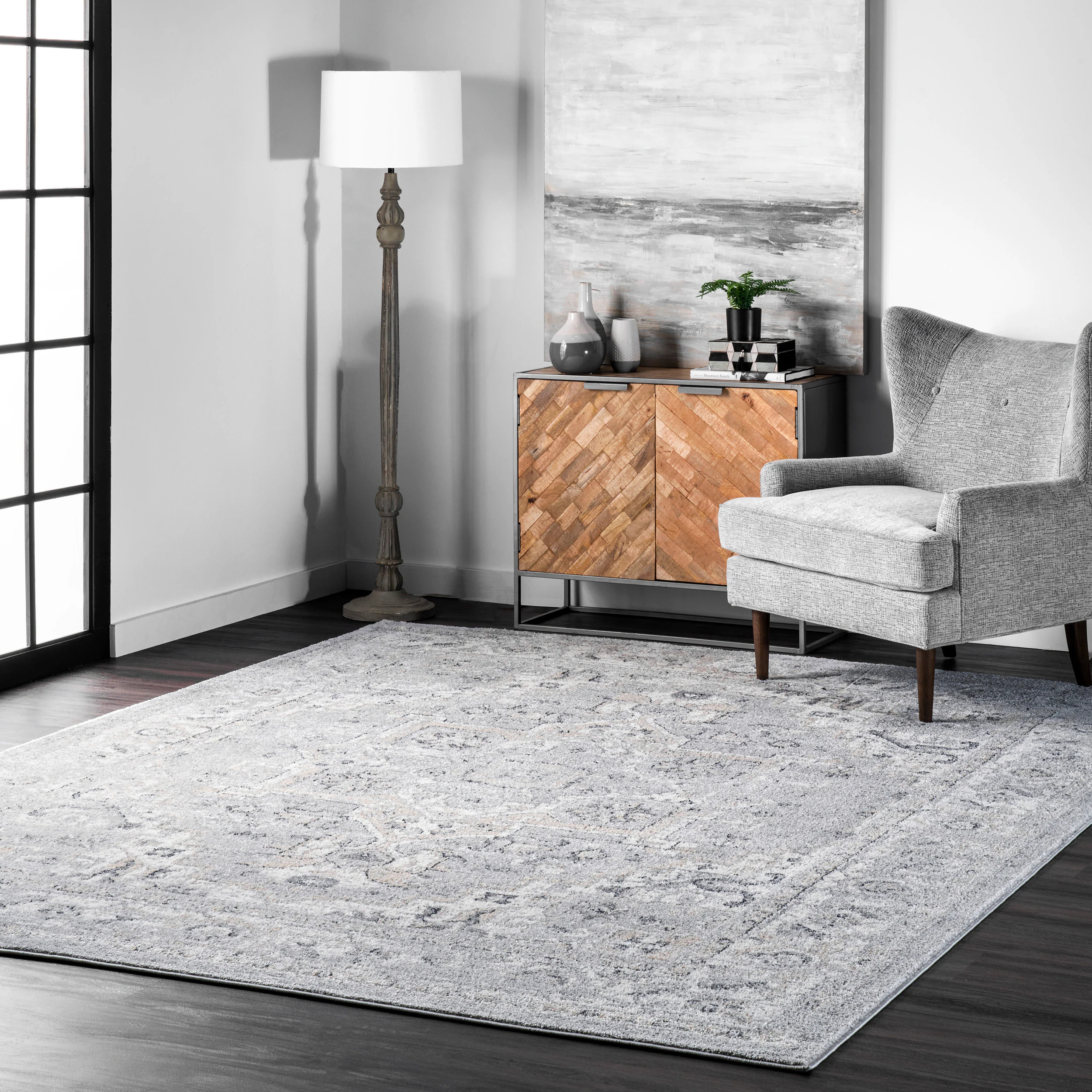 nuLOOM 8 X 10 (ft) Light Grey Indoor Medallion Vintage Area Rug in Gray | ACSD05A-8010 | Lowe's