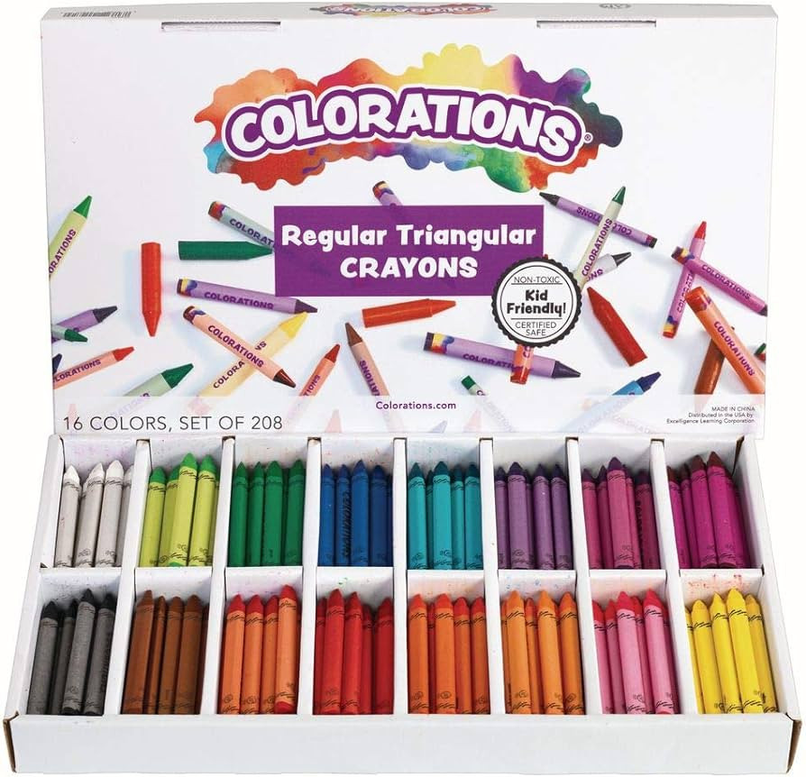 Colorations Regular Size Triangular Crayon Class Pack, 16 Colors, 13 of Each, Set of 208, Easy to... | Amazon (US)