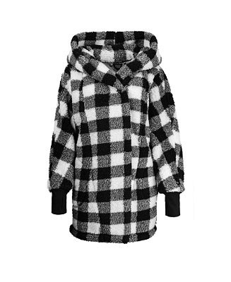 Patterned Hooded Sherpa Button Front Lounger Jacket | Macy's