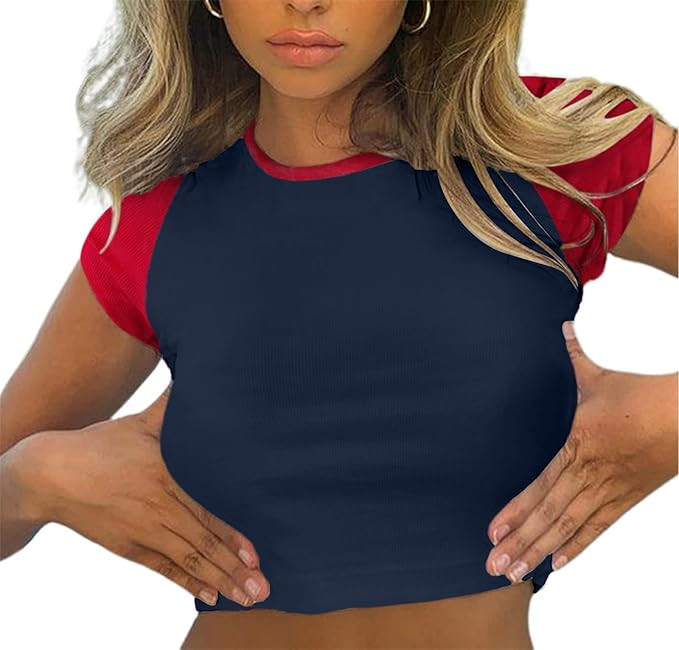 Avanova Women's Letter Print Tee Short Sleeve Round Neck Slim Fit Crop Top T Shirt | Amazon (US)