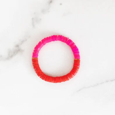 Hot Pink & Red Polymer Clay Bracelet | Golden Thread