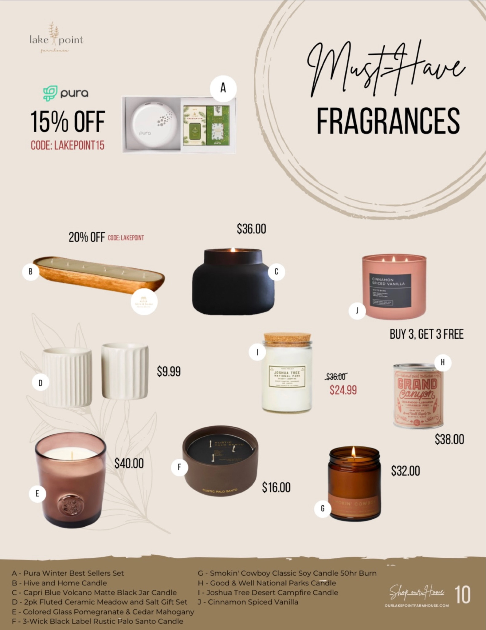 10 | Must Have Fragrances

Welcome to Our Lake Point Farmhouse’s Holiday Gift Guide! Here you can find the best sales and holiday gift finds this year! 

This one is all about the smell-goods! A happy smelling home makes things so much better!

#LTKGiftGuide #LTKhome #LTKCyberweek